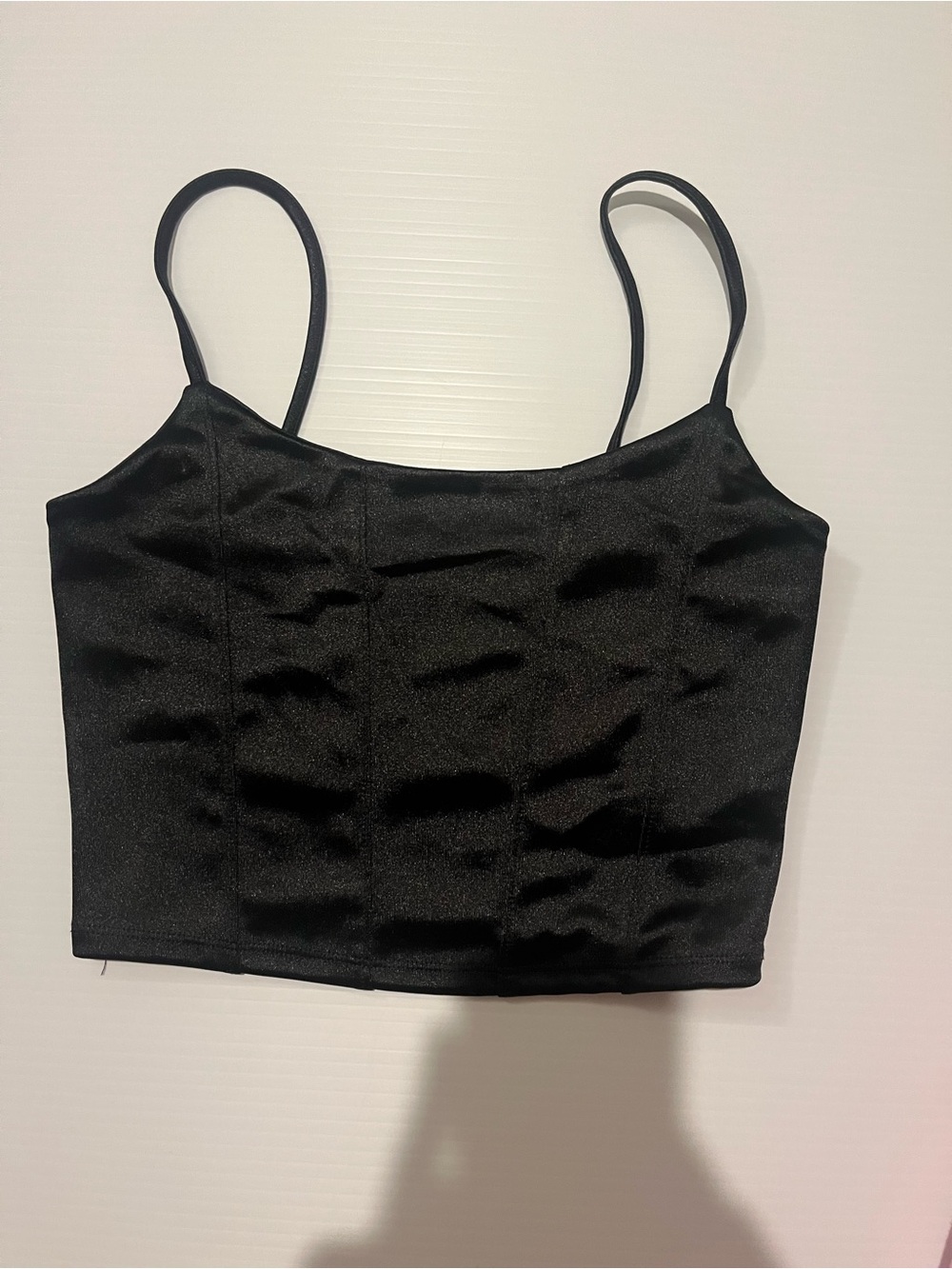 Satin Black Slim-Strap Crop Top